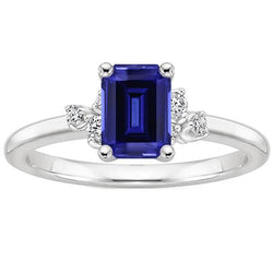 Diamant-Verlobungsring Smaragd mit Akzenten blauer Saphir 4 Karat