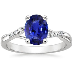 Diamant-Verlobungsring Split Shank Oval Cut Blauer Saphir 3 Karat