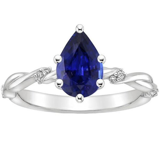 Diamant-Verlobungsring Twist Style Birne Blauer Saphir 3 Karat