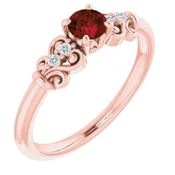 Diamantring 1.10 Karat Burma Rubin Antik-Stil Roségold 14K