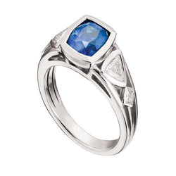 Diamantring 2,50 Karat Lünette Runder Saphir & Trillion, Princess Cut