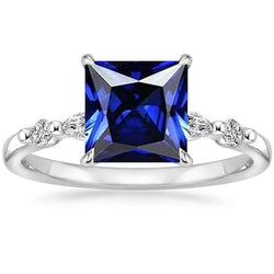 Diamantring 5 Steinprinzessin Blauer Saphir mit Akzenten 5,25 Karat