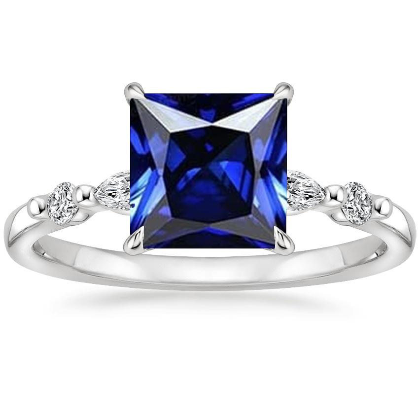 Diamantring 5 Steinprinzessin Blauer Saphir mit Akzenten 5,25 Karat - harrychadent.ch