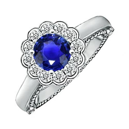 Diamantring im antiken Stil Halo Flower Style Blauer Saphir 2.50 Karat - harrychadent.ch