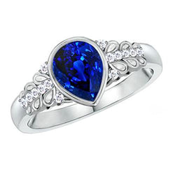 Diamantring New Bezel Set Birnenblauer Saphir Mit Akzenten 4,25 Karat