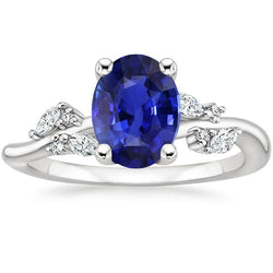 Diamantring Oval Blauer Saphir Mit Marquise & Runden Steinen 4 Karat