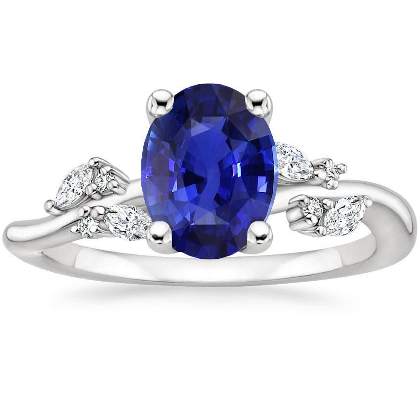 Diamantring Oval Blauer Saphir Mit Marquise & Runden Steinen 4 Karat - harrychadent.ch