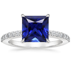 Diamantring Sri Lankan Saphir 5,50 Karat Princess Cut mit Akzenten