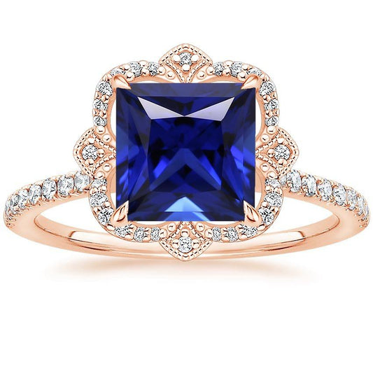 Diamantring Vintage-Stil Princess Blue Saphir mit Akzenten 6 Karat - harrychadent.ch