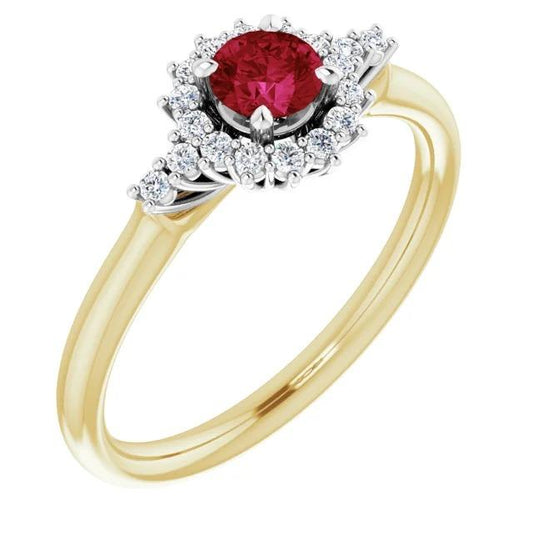 Diamantrunder Rubinring Halo Style Gold 14K 1,50 Karat - harrychadent.ch