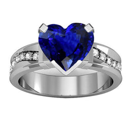 Diamantschmuck Herzförmiger Ceylon Saphir Ring 4 Karat Dicker Schaft