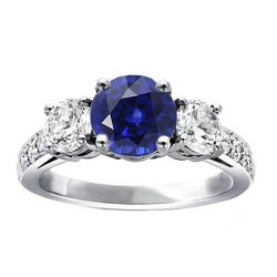 Diamantschmuck Runder Srilanka Saphir Ring 3 Steine Stil 3 Karat