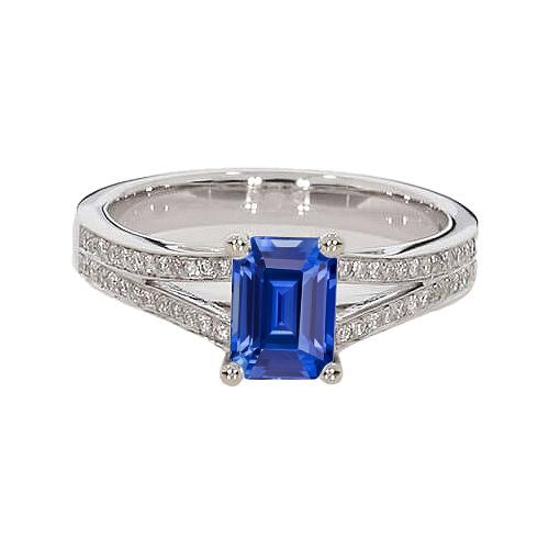 Diamantschmuck Smaragdschliff Blauer Saphir Ring Split Shank 3 Karat - harrychadent.ch