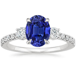 Diamantschmuck Solitär mit Akzenten Ring Blauer Saphir 4,50 Karat