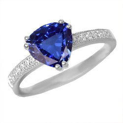 Diamantschmuck Trillion Cut Blauer Saphir Ring Doppelstift 2 Karat
