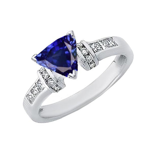 Diamantschmuck Trillion Saphir Ring 2 Karat 14K Weißgold - harrychadent.ch
