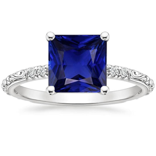 Diamantschmuck Vintage-Stil Blauer Saphir Ring Akzent 5,25 Karat - harrychadent.ch