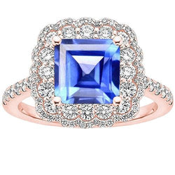 Doppel-Halo-Diamant-Verlobungsring 5 Karat Asscher Ceylon Saphir