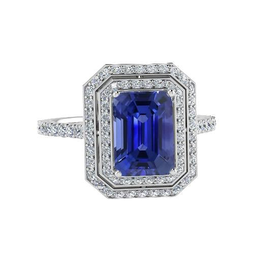 Doppel-Halo-Diamant-Verlobungsring Smaragd-Saphir 3.50 Karat - harrychadent.ch