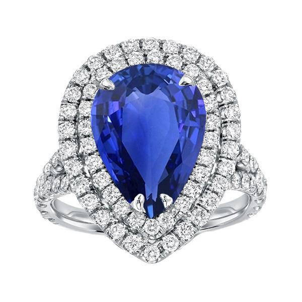 Doppel Halo Ring Birne Sri Lanka Saphir & Diamanten 6,50 Karat - harrychadent.ch