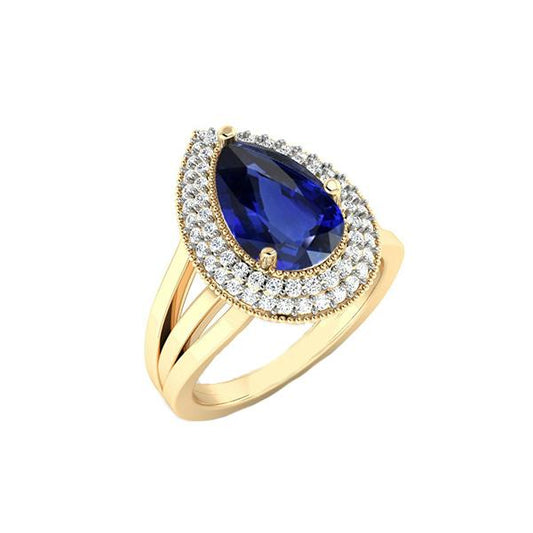 Doppel Halo Ring Dreifacher Schaft Ceylon Saphir & Diamanten 4 Karat - harrychadent.ch