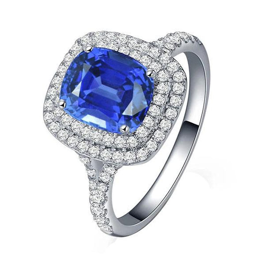 Doppel Halo Ring Oval Ceylon Saphir 4 Karat Diamant Split Shank - harrychadent.ch