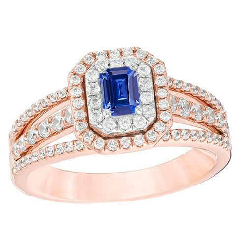 Doppelter Halo Blauer Saphir Edelstein Ehering 3 Karat Roségold 14K - harrychadent.ch