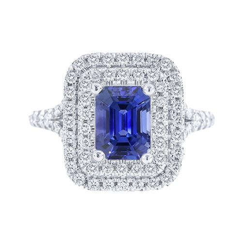 Doppelter Halo-Ehering Strahlender blauer Saphir & Diamanten 4 Karat - harrychadent.ch