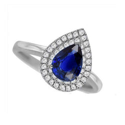 Doppelter Halo Jubiläumsring Birne Sri Lanka Saphir 3 Karat