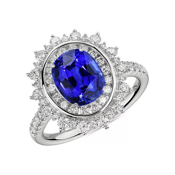 Doppelter Halo Oval Blue Saphir Ring Lünette Set 4 Karat Star Style - harrychadent.ch