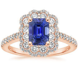 Doppelter Halo-Ring Smaragd srilankischer Saphir & Diamant 5 Karat