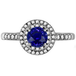 Doppelter Halo Runder Saphirring 3 Karat Pave Set Diamantschmuck