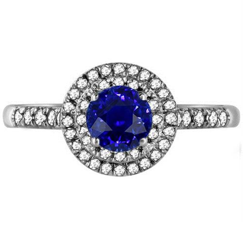 Doppelter Halo Runder Saphirring 3 Karat Pave Set Diamantschmuck - harrychadent.ch