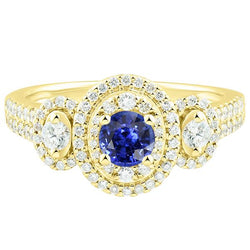 Doppelter Halo Runder Saphirring Pave Set Diamanten 4,50 Karat