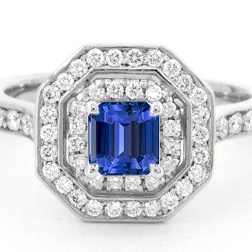 Doppelter Halo Smaragd Saphir Ring 2,50 Karat Runde Diamanten Krappenset - harrychadent.ch