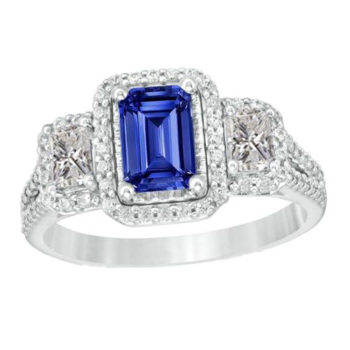 Doppelter Halo Smaragdschliff Ring Ceylon Saphir 4,50 Karat geteilter Schaft - harrychadent.ch