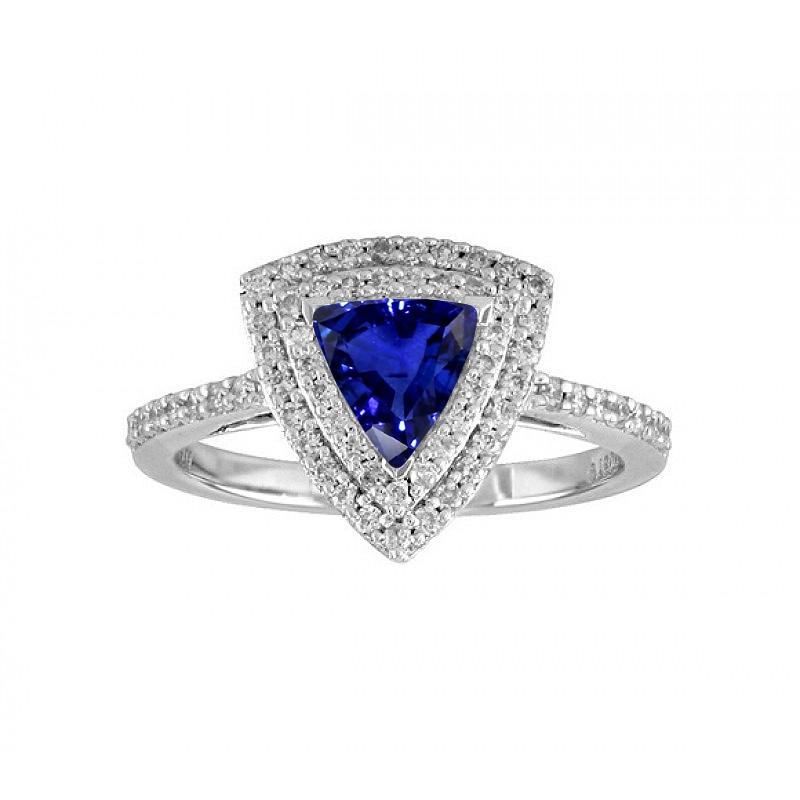 Doppelter Halo Trillion blauer Saphirring 2 Karat Diamanten mit Akzent - harrychadent.ch