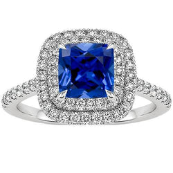 Double Halo Diamant Ringkissen Ceylon Saphir Akzente 3,25 Karat