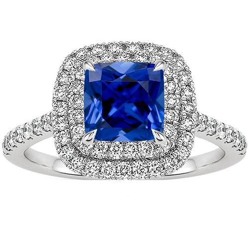 Double Halo Diamant Ringkissen Ceylon Saphir Akzente 3,25 Karat - harrychadent.ch