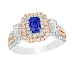 Double Halo Two Tone Blue Sapphire Ring Smaragd & Diamanten 4 Karat