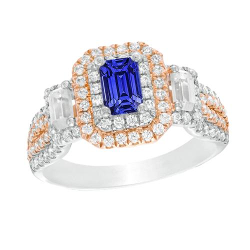 Double Halo Two Tone Blue Sapphire Ring Smaragd & Diamanten 4 Karat - harrychadent.ch