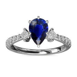 Drei-Stein-Birne-Ceylon-Saphirring mit Diamantakzenten 3 Karat