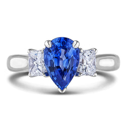 Drei-Stein-Ceylon-Saphir mit Diamanten 3.50 ct Ring Weißgold