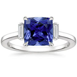 Drei-Stein-Diamant-Blauer Saphir-Ring 3,25 Karat Weißgold