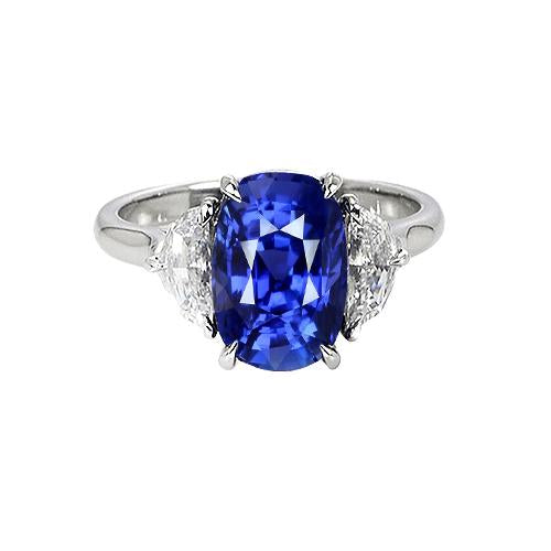 Drei-Stein-Diamant & blauer Saphir-Verlobungsring 8 Karat Gold 14K - harrychadent.ch