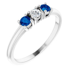 Drei-Stein-Diamant-Ring 0,60 Karat Ceylon Blauer Saphir Schmuck Neu