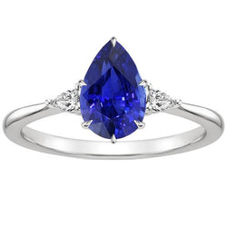 Drei-Stein-Edelstein-Ring Birne Ceylon Saphir & Diamanten 4,25 Karat