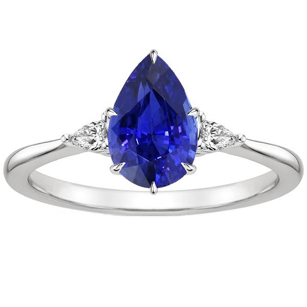 Drei-Stein-Edelstein-Ring Birne Ceylon Saphir & Diamanten 4,25 Karat - harrychadent.ch
