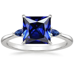 Drei-Stein-Edelstein-Ring Prinzessin & Birne Ceylon Saphire 5,25 Karat