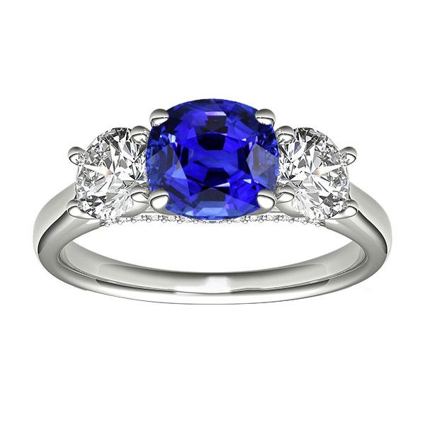 Drei Stein Kissen Blauer Saphir Ring 2,50 Karat Diamantschmuck - harrychadent.ch